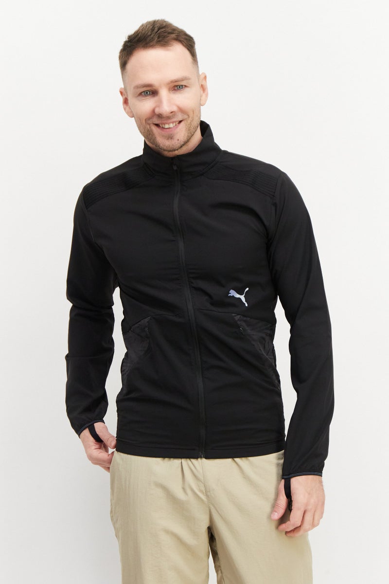 PUMA جاكيت رياضي للرجال بأكمام طويلة مناسب للجري، أسود - Image 1